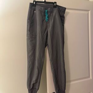 Figs Gray Jogger Pants with Teal Drawstring